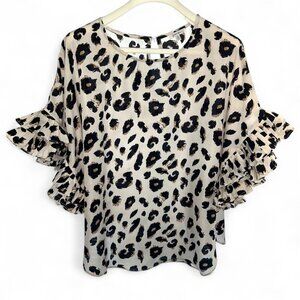 Jodifl Leopard Print Blouse with Ruffled Sleeves - Size Small - Animal print Top